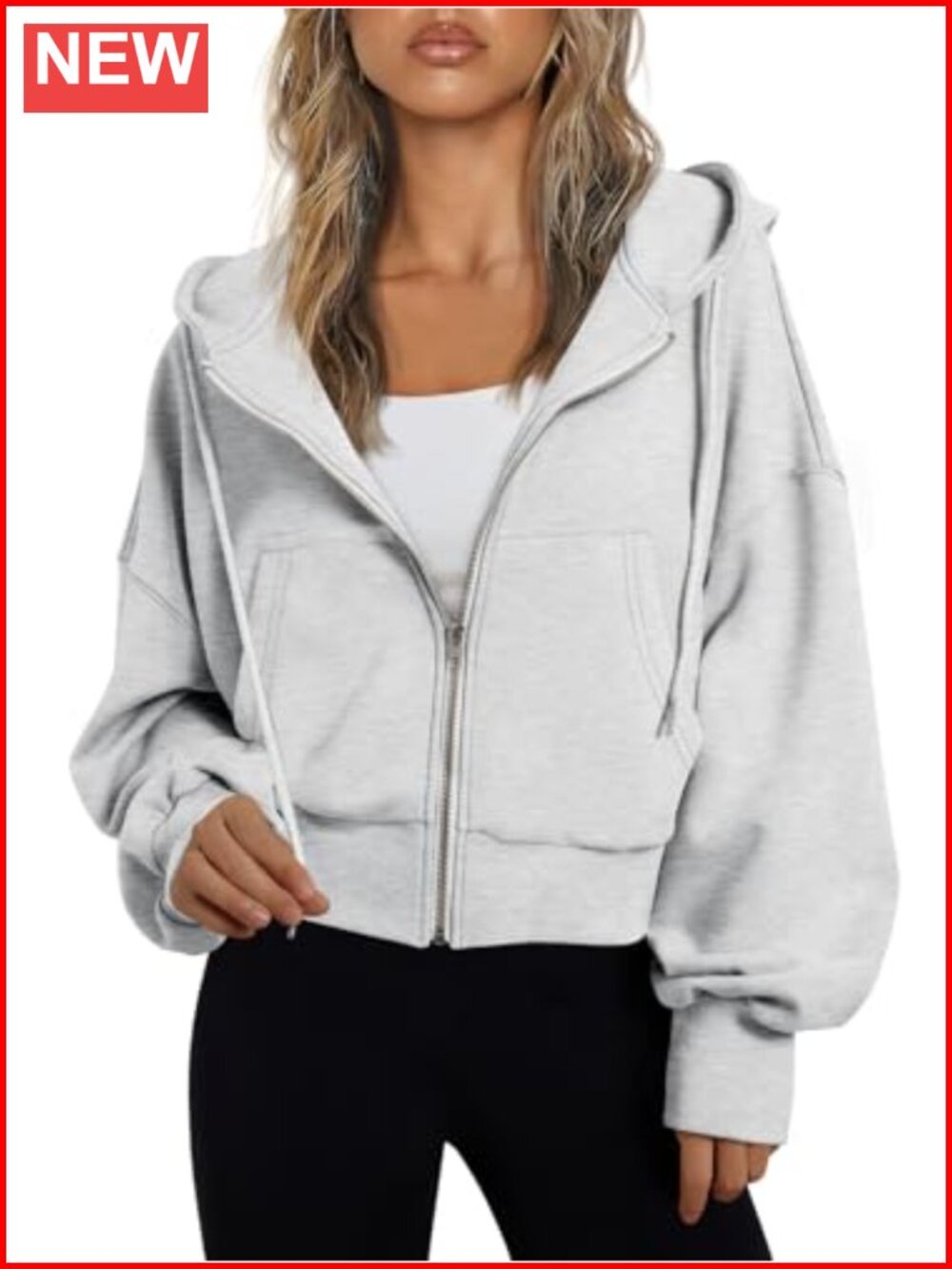 Womens Zip Up Cropped Hoodie Jacket Polyester Cotton Relaxed Fit Casual